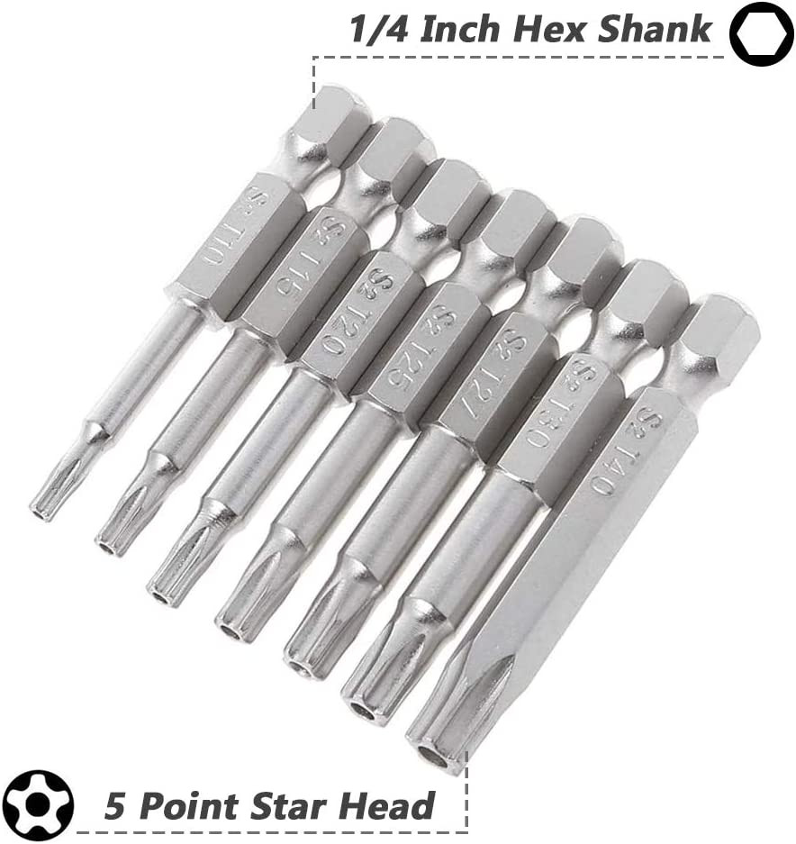 Mesee 5 Point Security Star Torx Screwdriver Bits Set 14Pcs Security Star Torx S