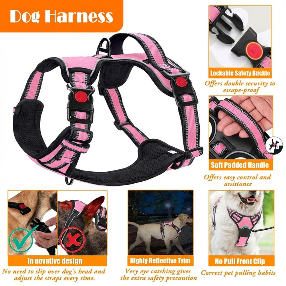 LOBEVE No Pull Dog Harness, Collar & Leash Set | Includes Small, Pink