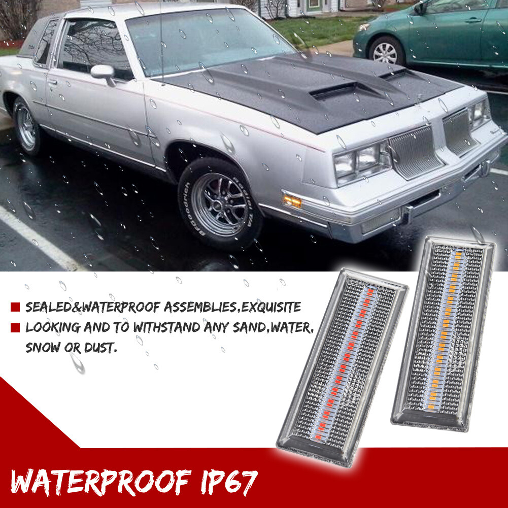 4X LED Side Marker Lights Clear Lens Front Rear For 81-88 Oldsmobile Cutlass 442