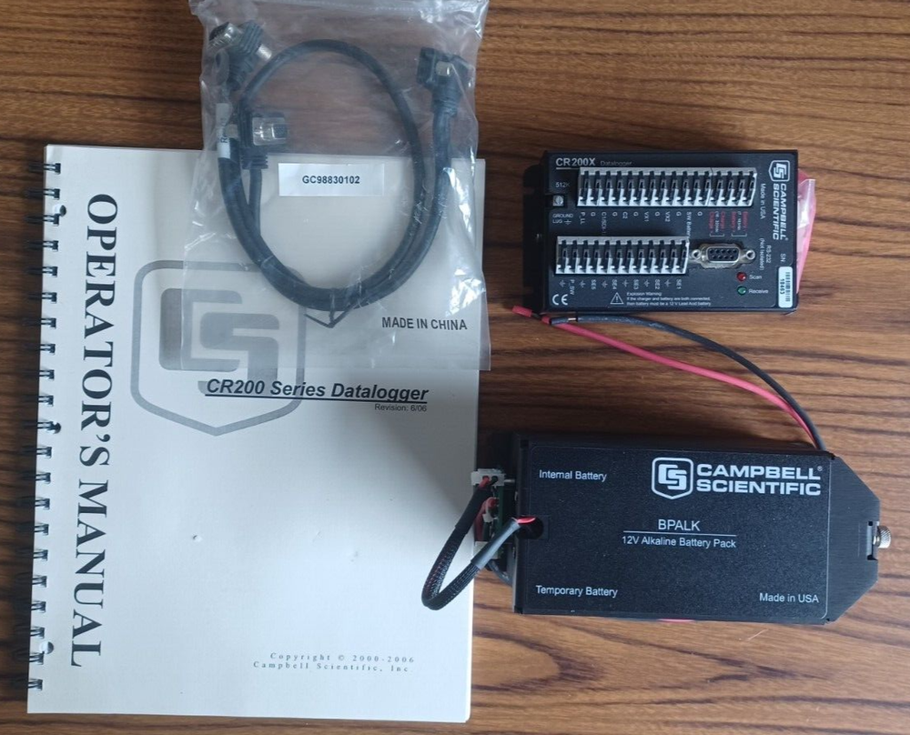 Campbell Scientific CR200X Datalogger, BPalk Battery Pack, SC12 Cable