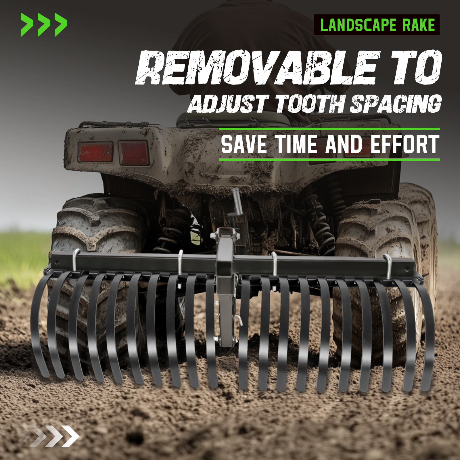 60" Landscape Rake For ATV UTV Tractor Heavy Duty Rock Rake Removal 20 Tine Rake