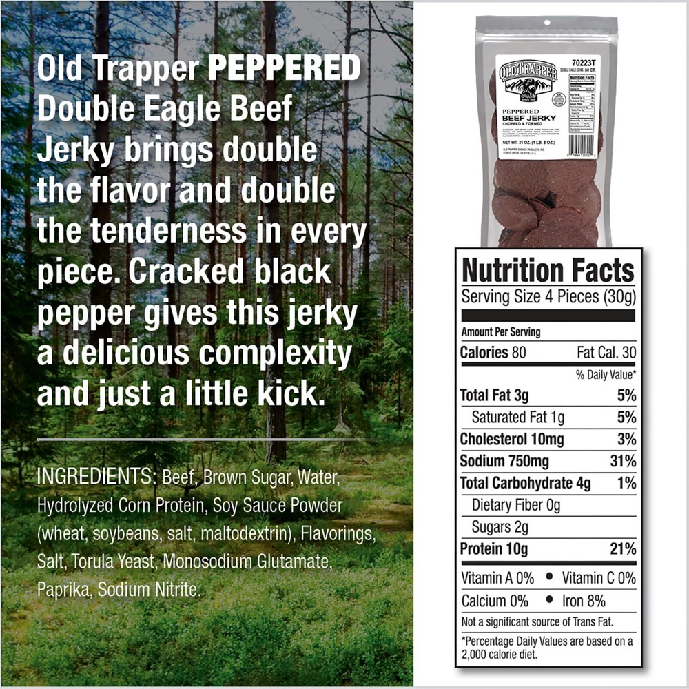 Old Trapper Peppered Double Eagle Beef Jerky 80 Count Tender Flavorful Snack