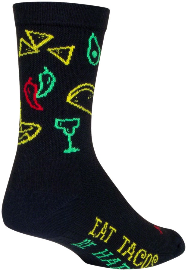 SockGuy Taco Life 6" Crew Socks Small/Medium Black