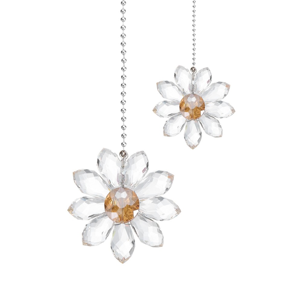 2Pcs Ceiling Fan Pull Chain, 24" Crystal Flower Pendant Chain Extender Clear