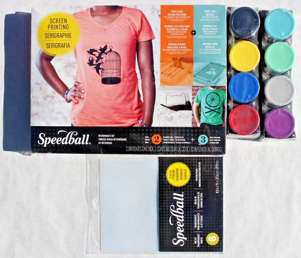 Speedball Intermediate Fabric Screen Printing Kit + 8 More paints + Transparency