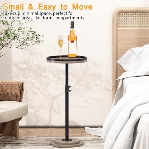 Small Side Table, Drink Table, Height Adjustable Round End Table, Pedestal Grey