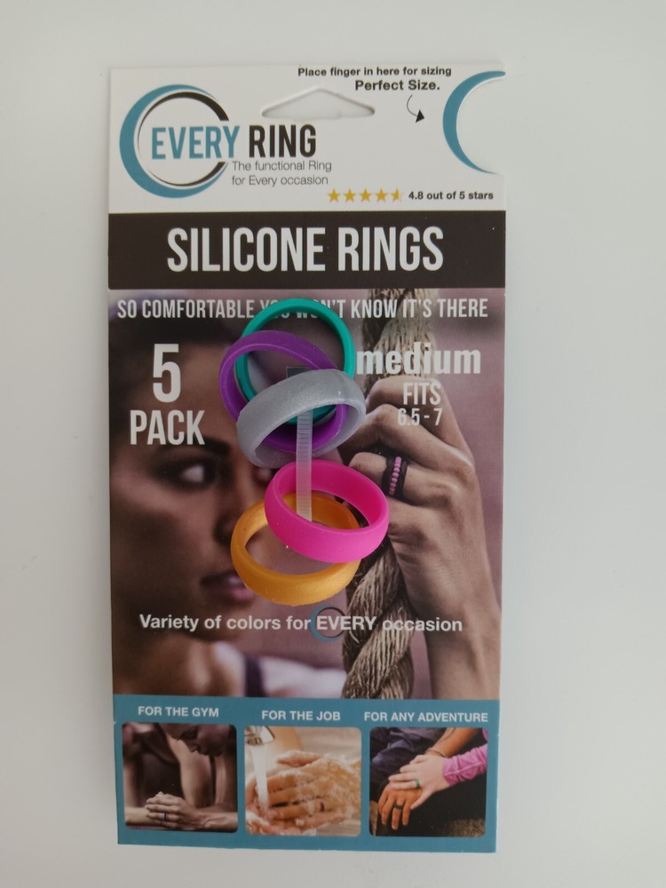 Ever Ring Silicone Rings 5 pack Medium Fits ring size 6.5 - 7