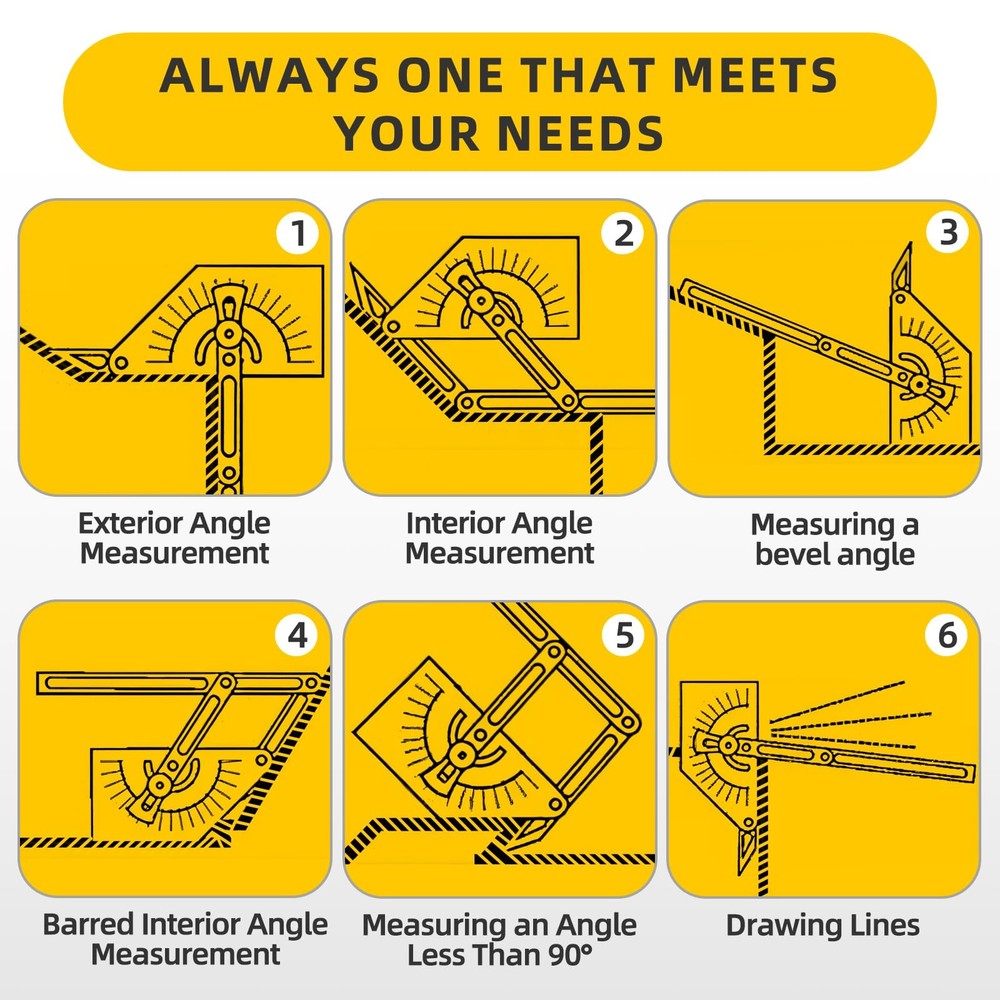 2 Pcs Protractor Angle Finders, Adjustable Protractors 0°-180° with Yellow