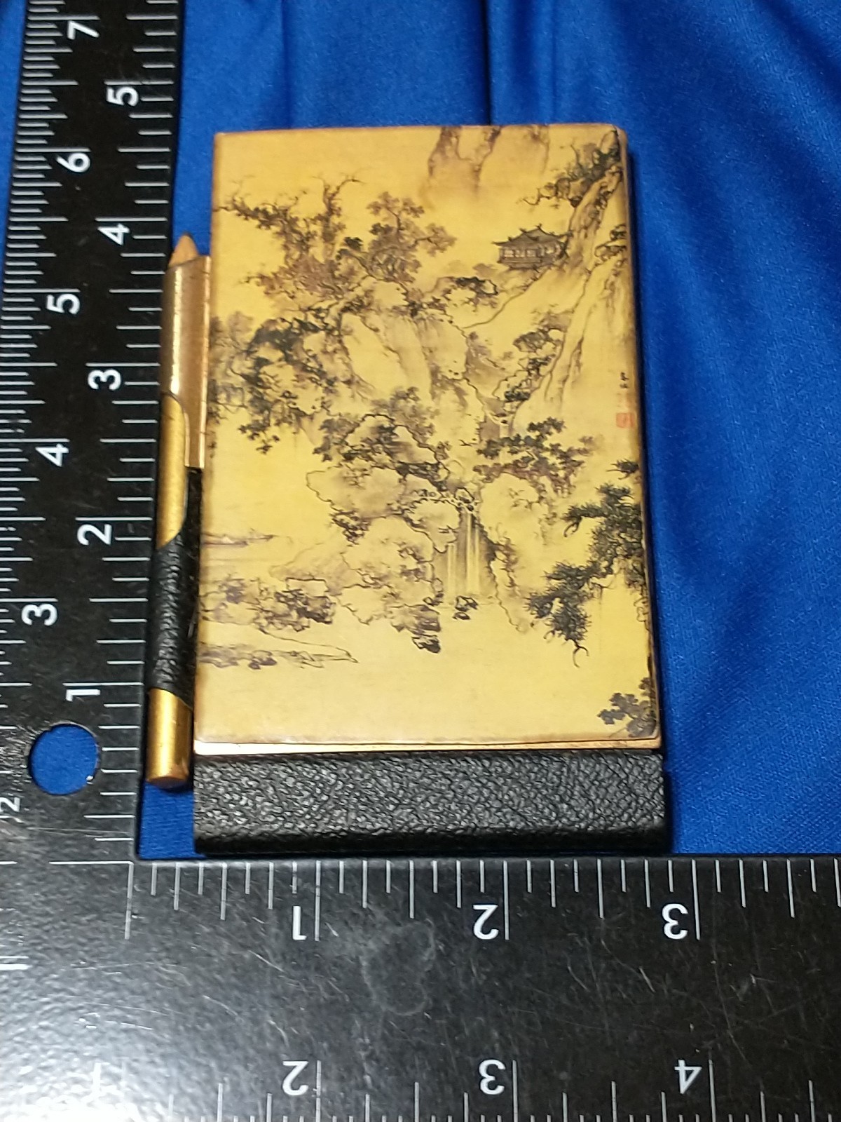 VINTAGE Celluloid Cover Pocket Notebook Mini “Memo” Notepad With Pencil PAGODA