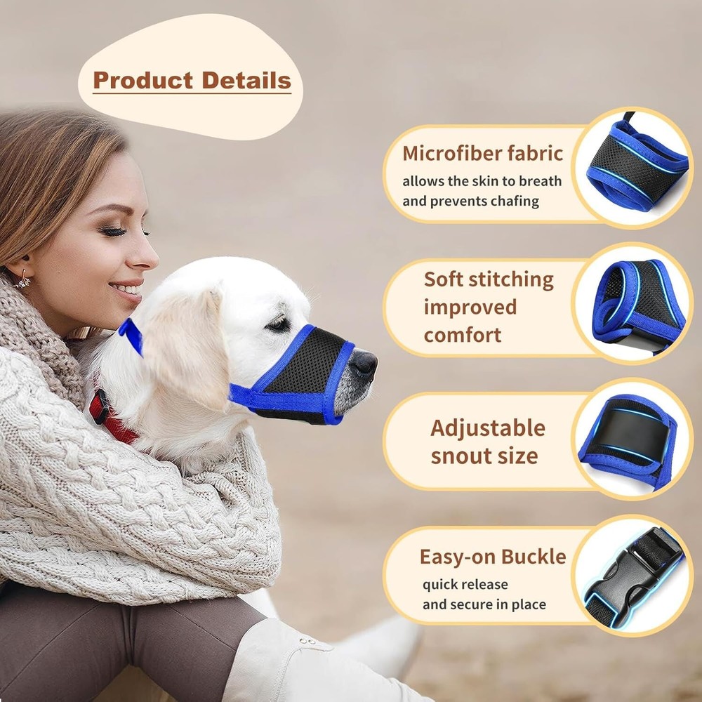 Nylon Dog Muzzle Breathable Adjustable Small Medium Large Barking Bite Preven...