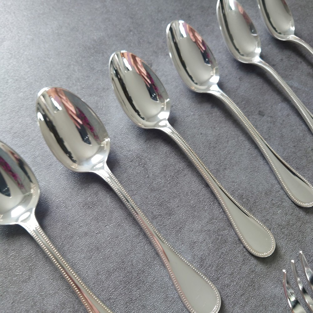 Christofle Perles 12pcs Silverplate Flatware Cake Fork Coffee Spoon Excellent