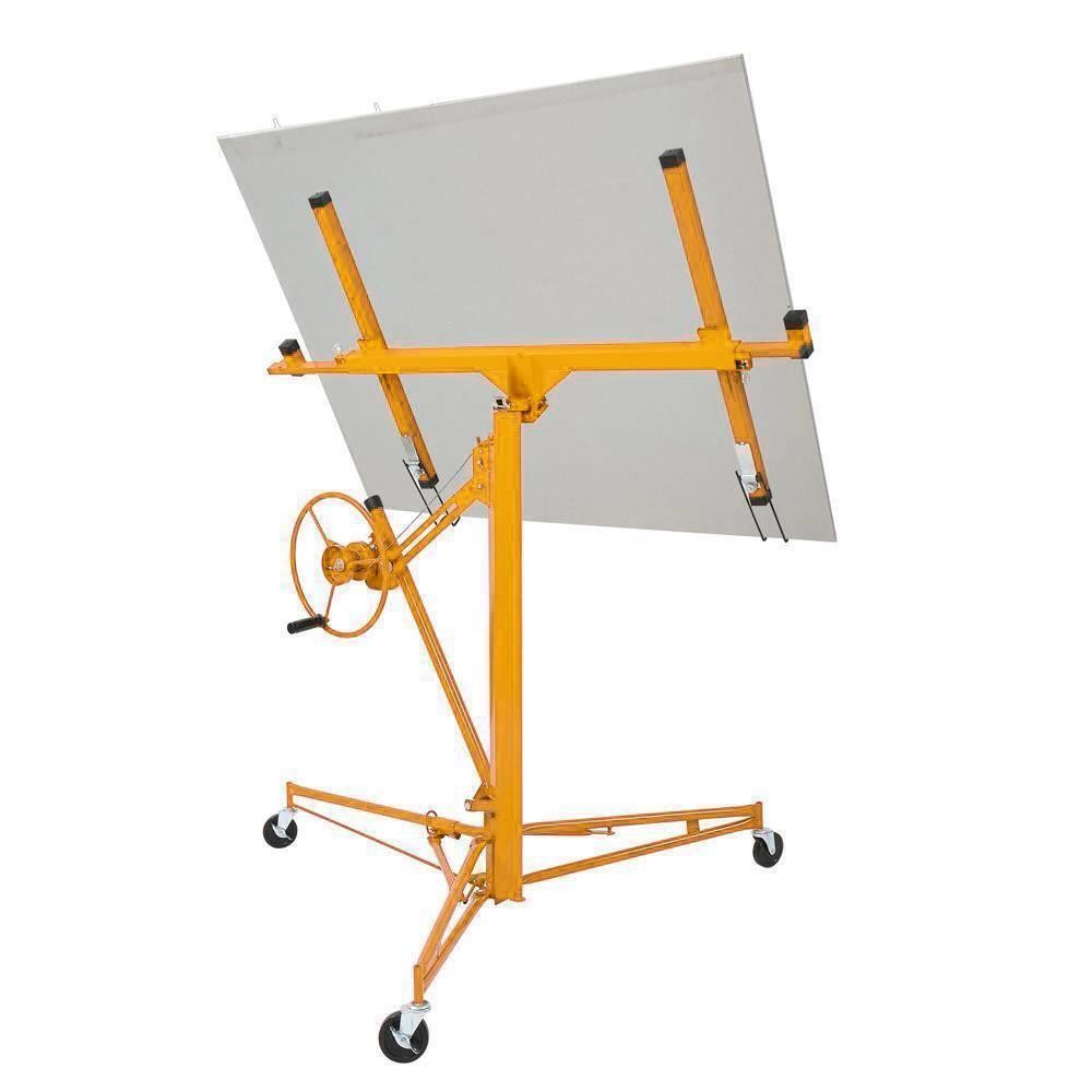 16FT Drywall Panel Hoist Dry Wall Rolling Caster Lifter Construction Tool Yellow