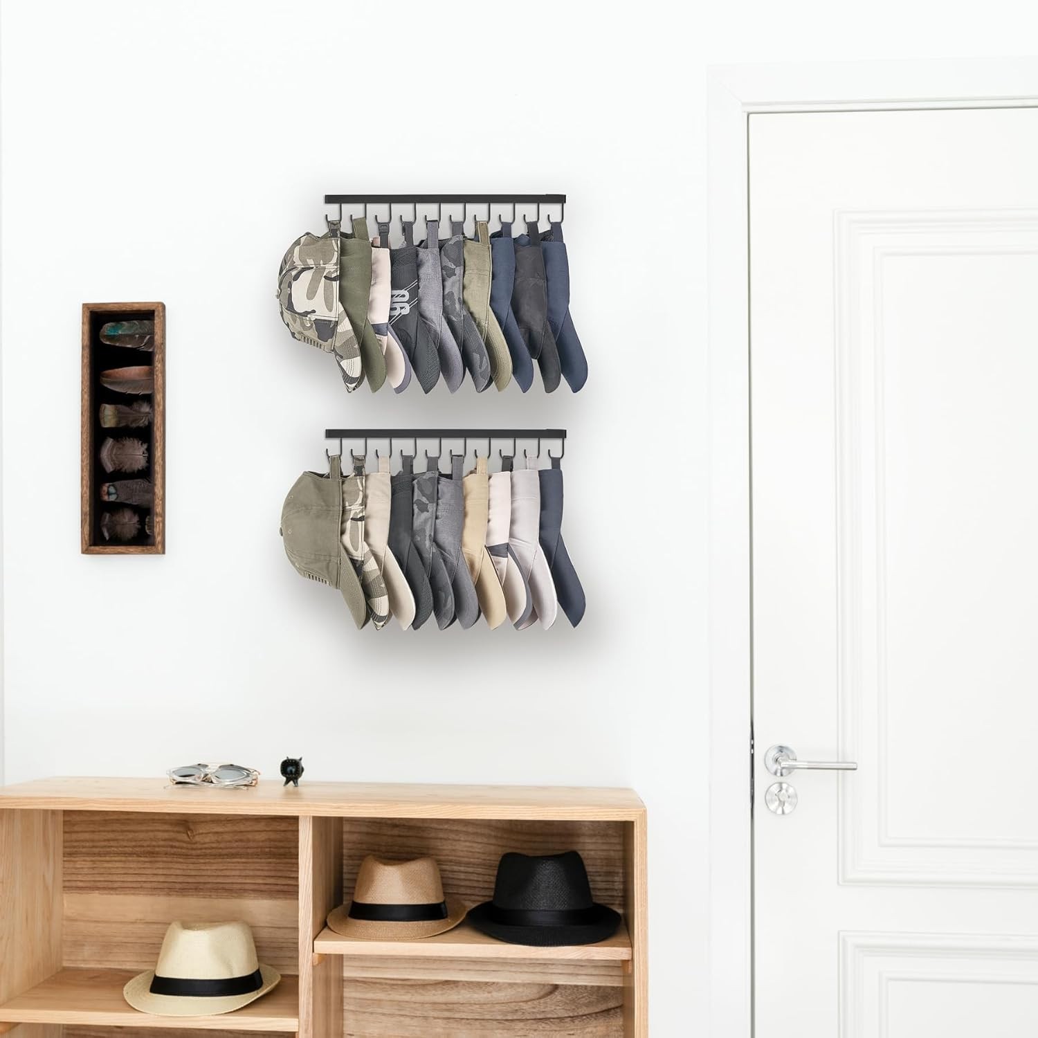 Mkono Hat Rack Wall Mount Set of 2 Hat Storage Organizer for 20 Baseball Caps, M