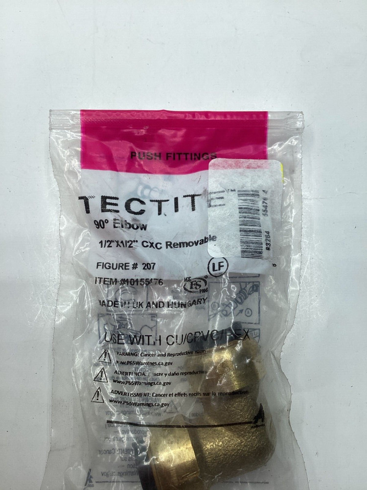 (QTY 5) Tectite 1/2" CXC Removable 10155476 90° Elbow Push Fitting