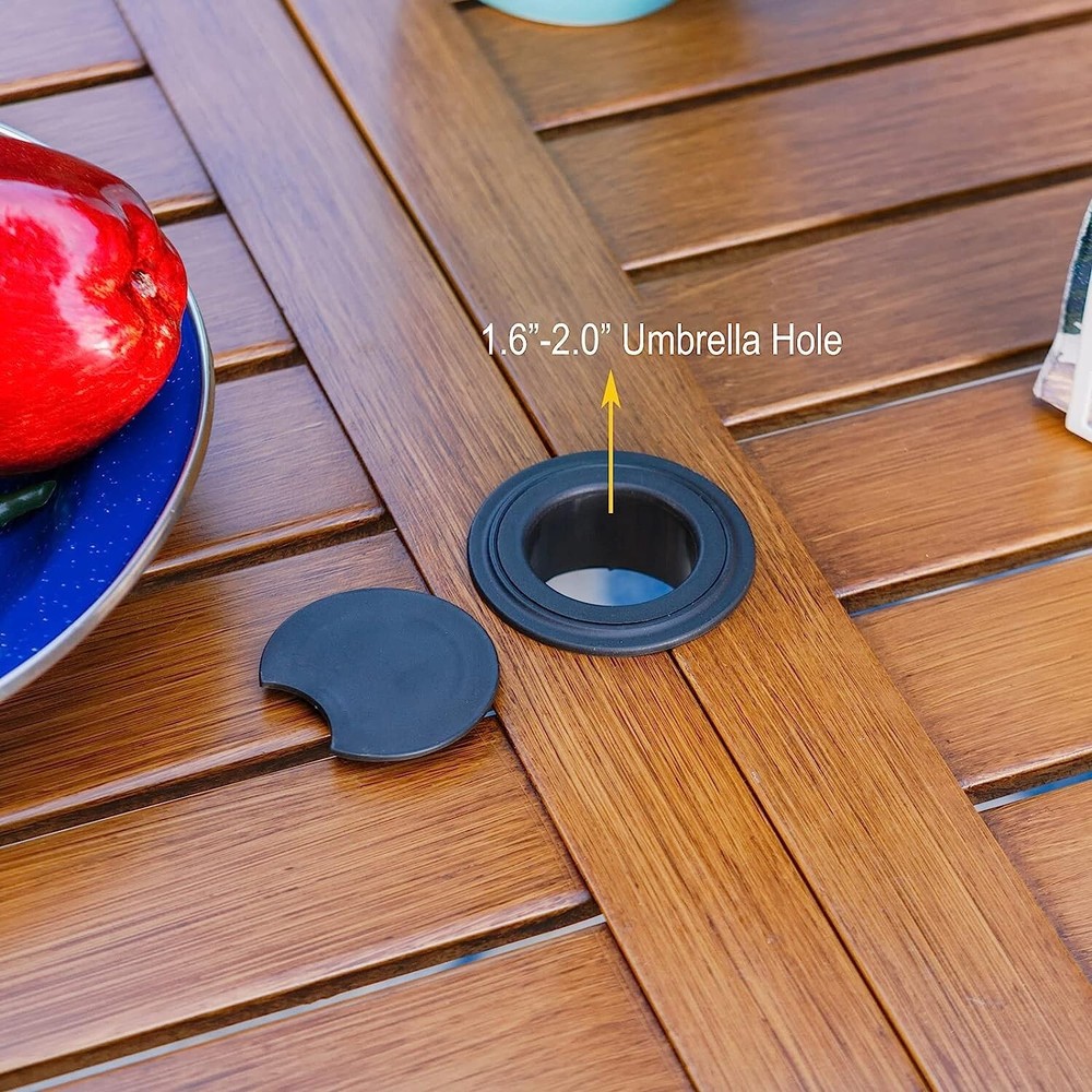 Outdoor Patio Dining Table Rectangular Porch Backyard Deck Table w/Umbrella Hole