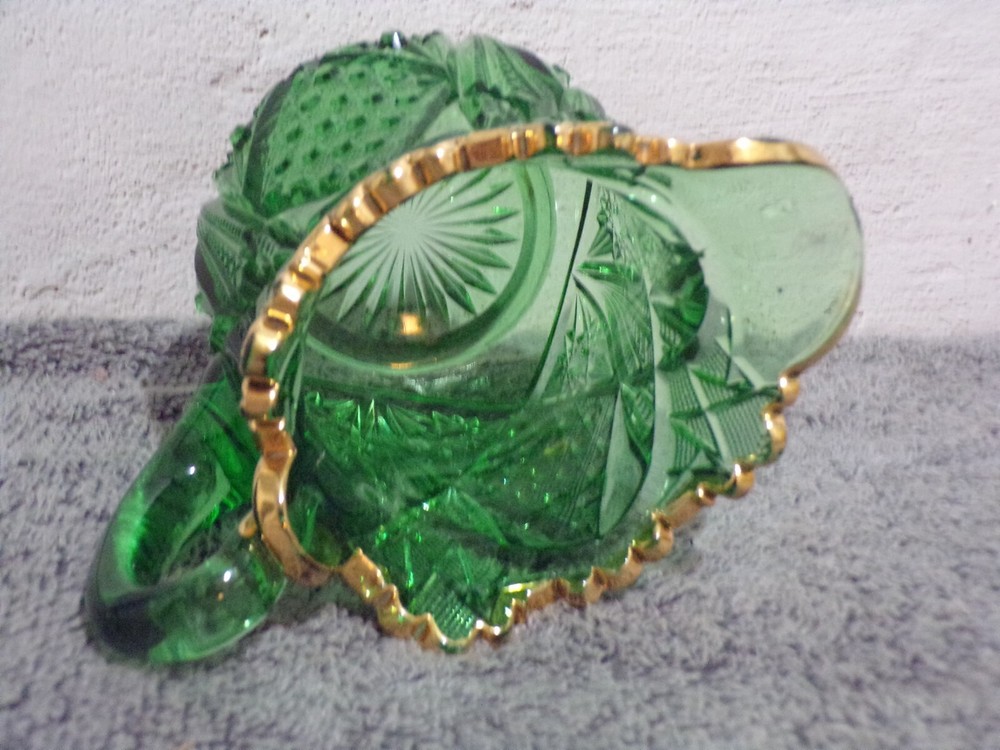 Vintage Riverside? Green & Gold Pitcher 1888 EAPG Pattern Sawtooth