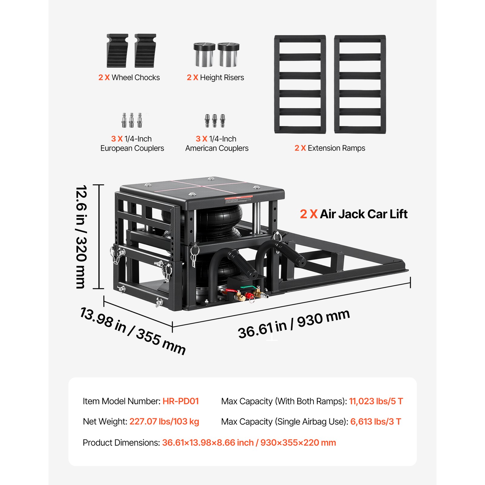Uimoso 2 Pack Air Portable Car Lifts 11023 lbs Capacity Pneumatic Ramp Air Jacks