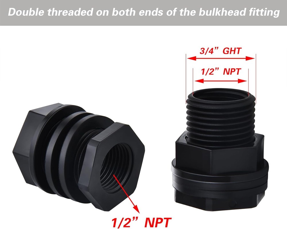 10Pcs1/2Inch Bulkhead Fitting Double Threaded Water Tank Connector Hose Threaded