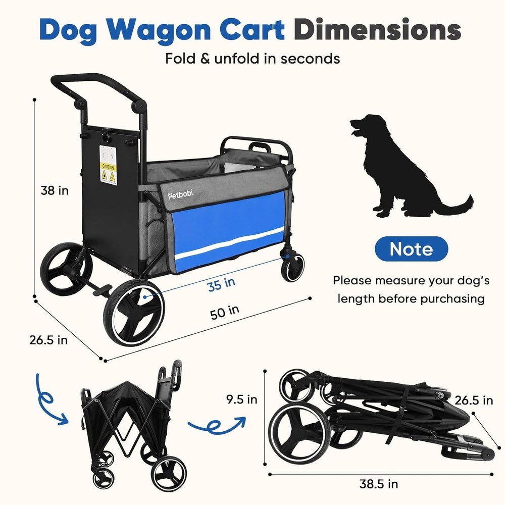2-in-1 Dog Wagon Stroller for Large & Medium Dogs – Foldable Push & Pull Stro...