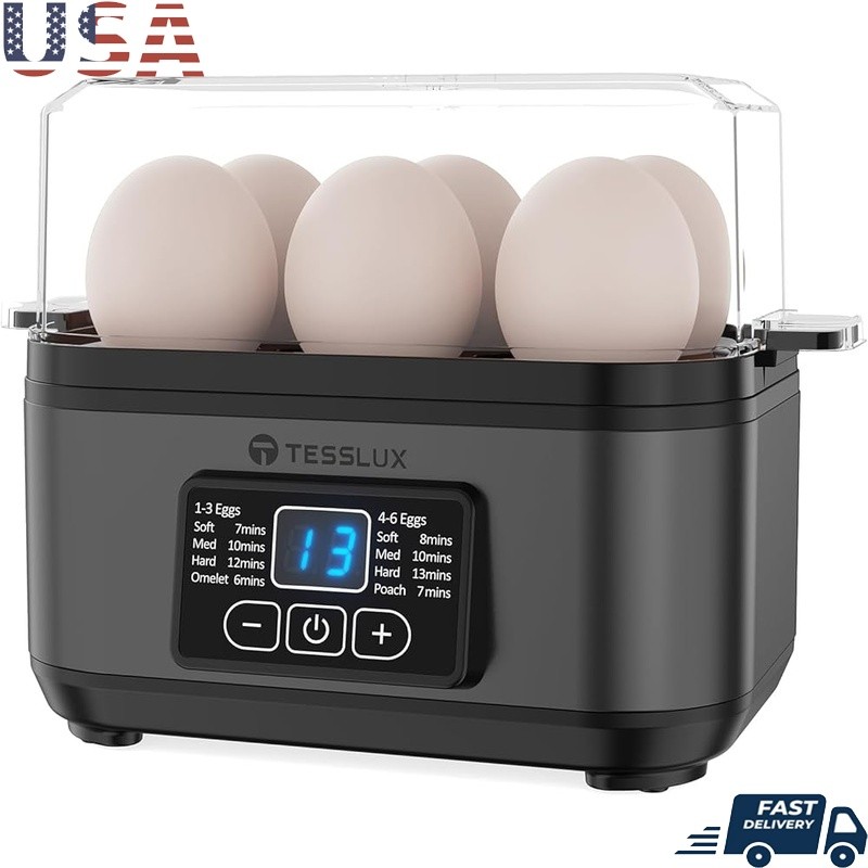 Multi Functional Egg Cooker 6 Capacity Touch Control Easy Clean Stainless Steel