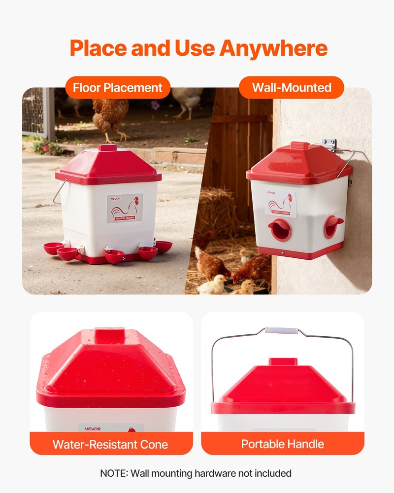 VEVOR Automatic Chicken Feeder & Waterer Set 5 Gal 30 lbs Poultry Feeder Gravity