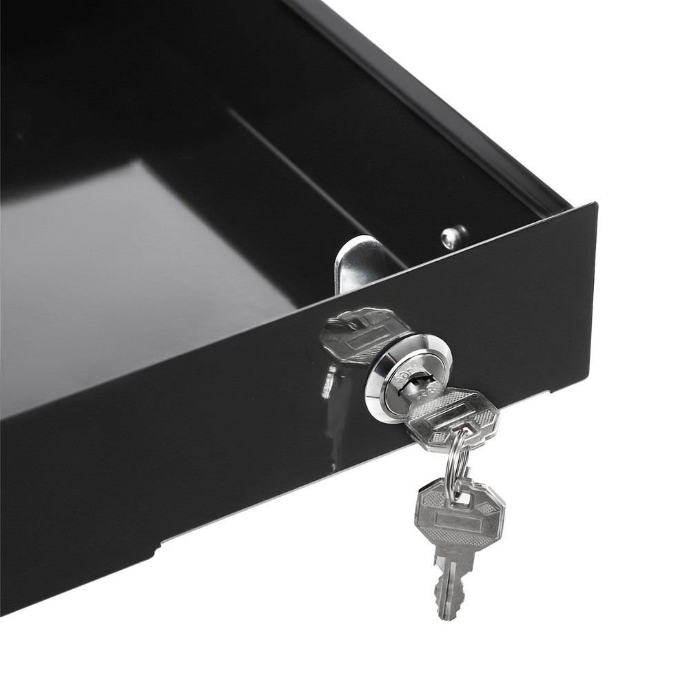 Lockable Compact Under Desk Sliding Drawer Black Metal Pull Out Storage Box