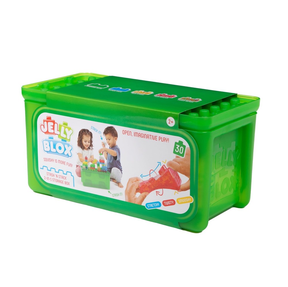 Jelly Blox Stash 'N Stack 2-in-1 Storage Case with 30 Medium, Multicolor