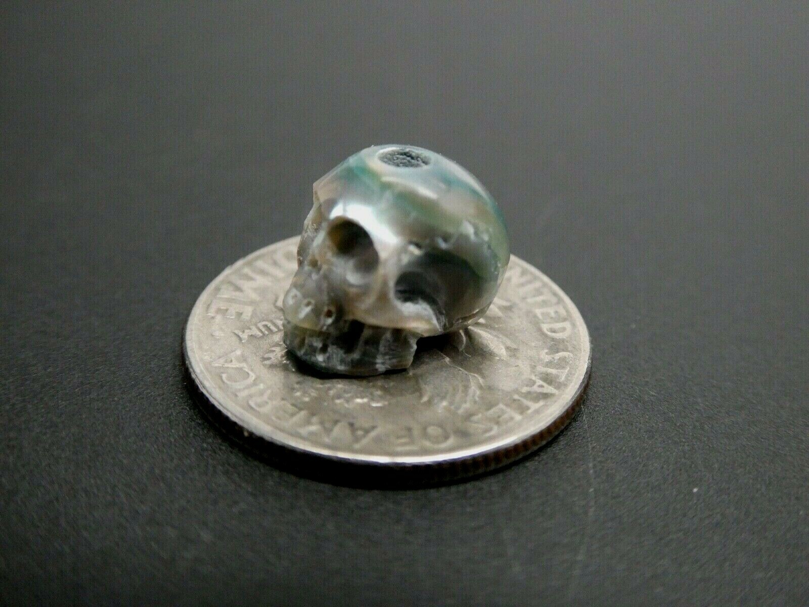 Skull Bead Rare Intricate Detail Hand Carved Blue Genuine Pearl Large Hole Bead
