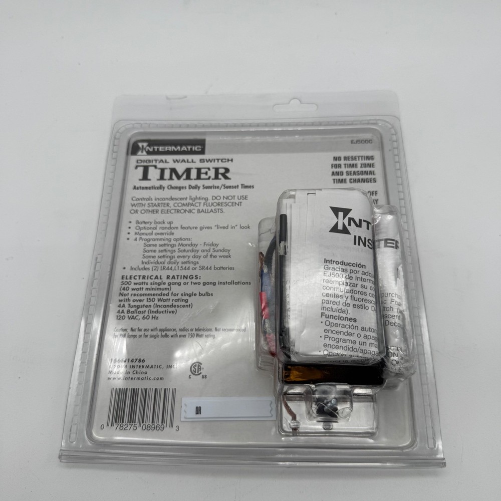 Intermatic EJ500C Indoor Digital Wall Switch Timer White Sunrise Sunset 7-Day