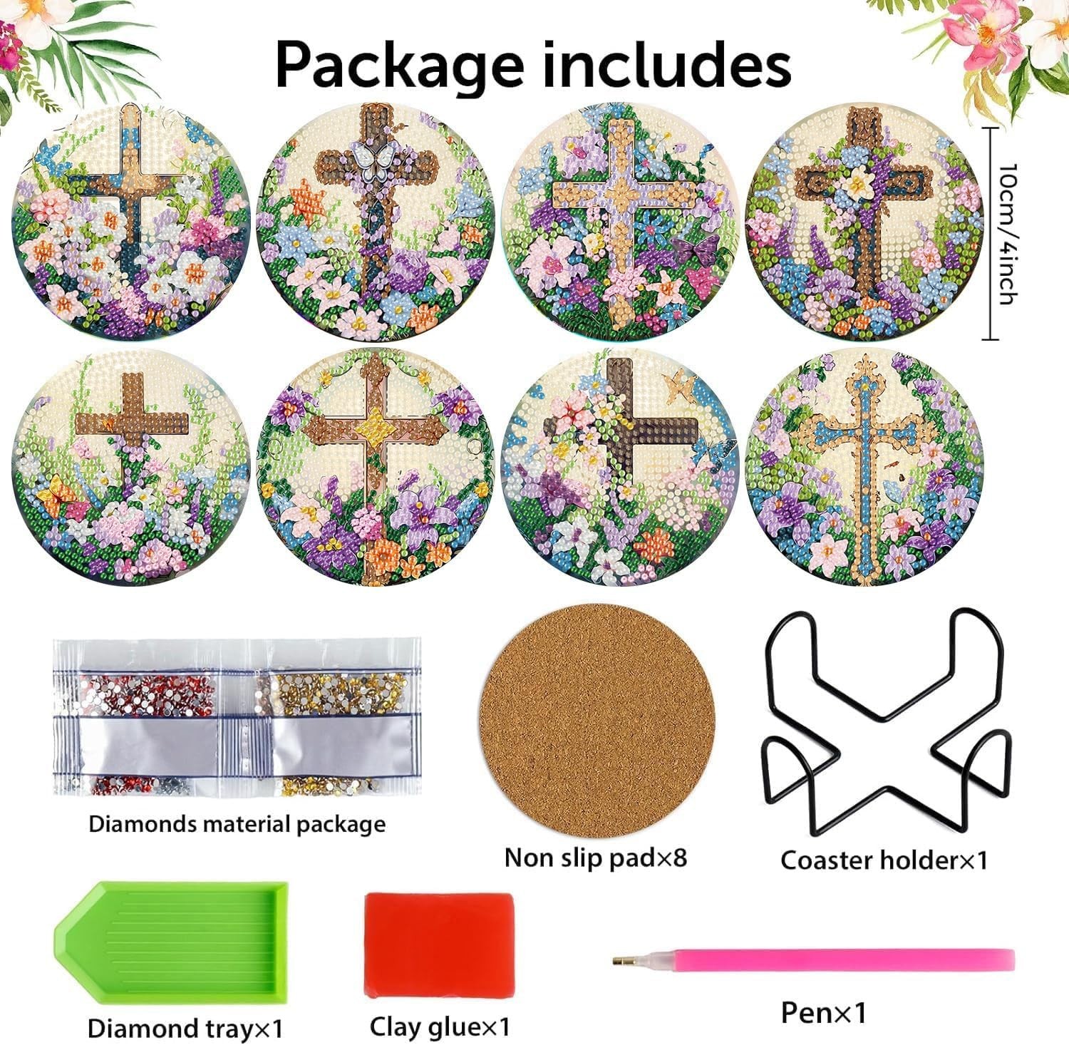 8 Pcs Diamond Art Coasters Kits for Adults - Christ Cross Diamond Painting Coast