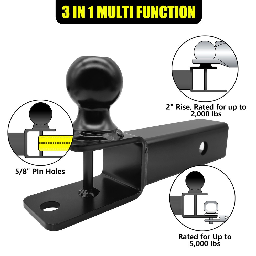 2" Shank 3 in 1 ATV UTV Multi Hitch Mount with 2 inch Ball Winch Strap Loop
