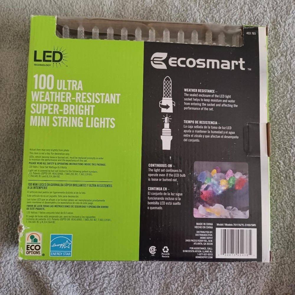 Ecosmart 100 Count 33Ft Weather Resistant Super Bright White Mini String Lights