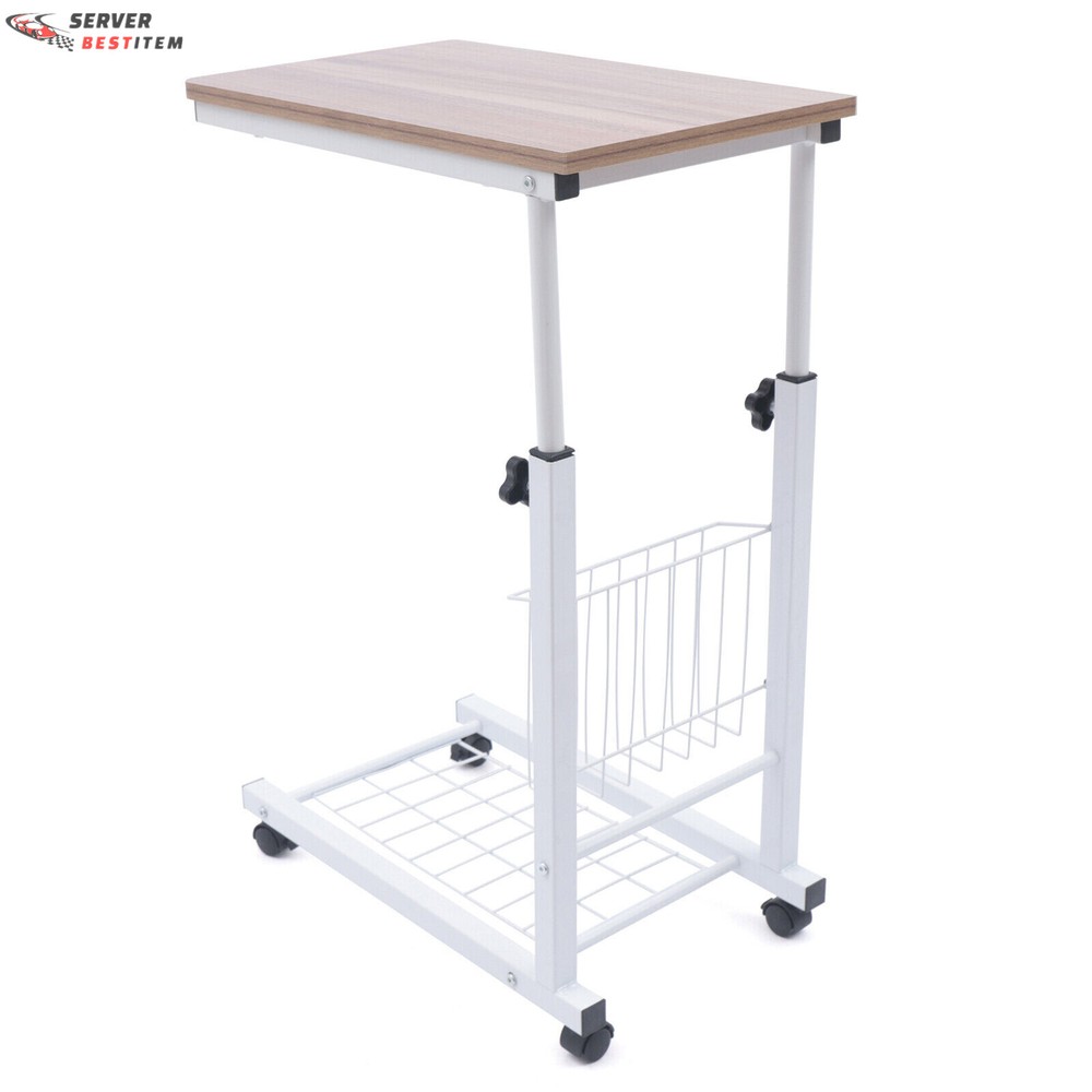 Bed Side Table Wheels Hospital Overbed Rolling Tray Sofa Side Desk Adjustable