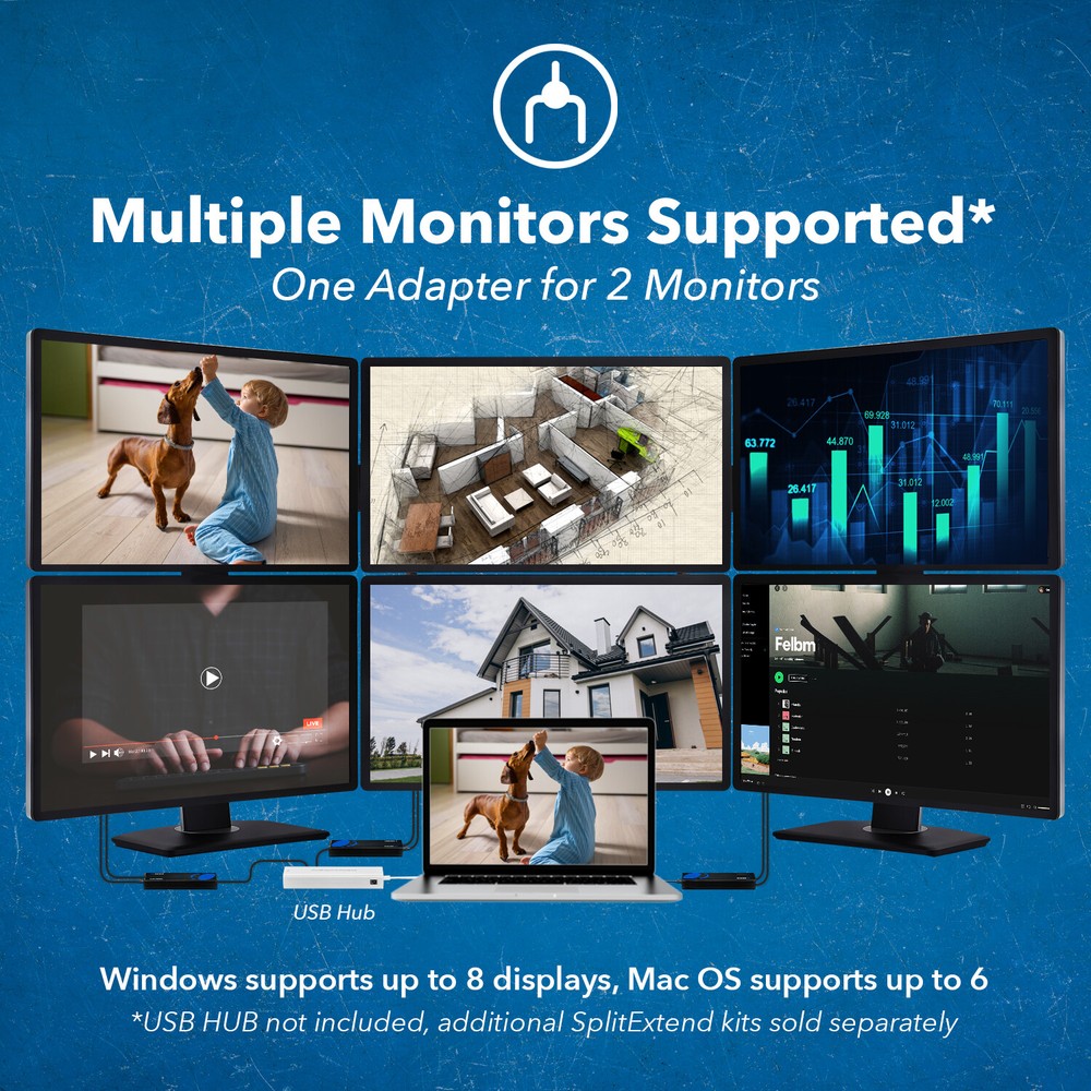 OREI SplitExtend HDMI Splitter Extender For Dual Extended Display (USBC2HDMI2)