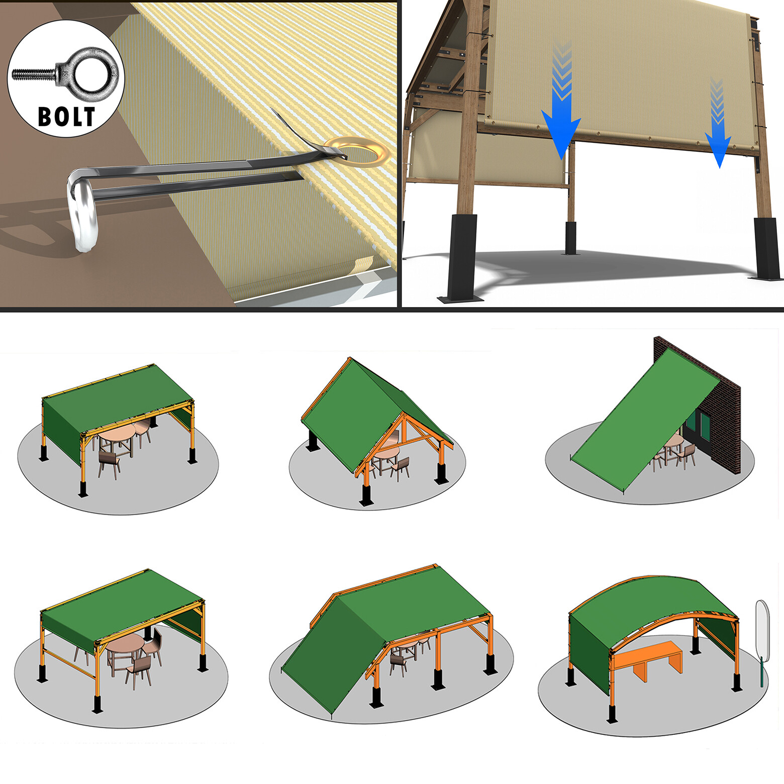 ColourTree Beige Waterproof Pergola Sun Shade Cover Universal Replacement Canopy