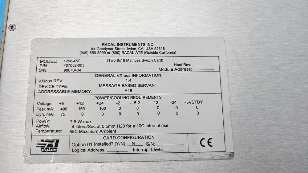 Racal Instruments 1260-45C High Density, Switch Matrix VXI Module 407052-003