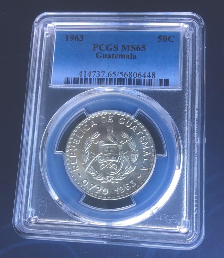1963 50C Guatemala Silver Pcgs MS 65