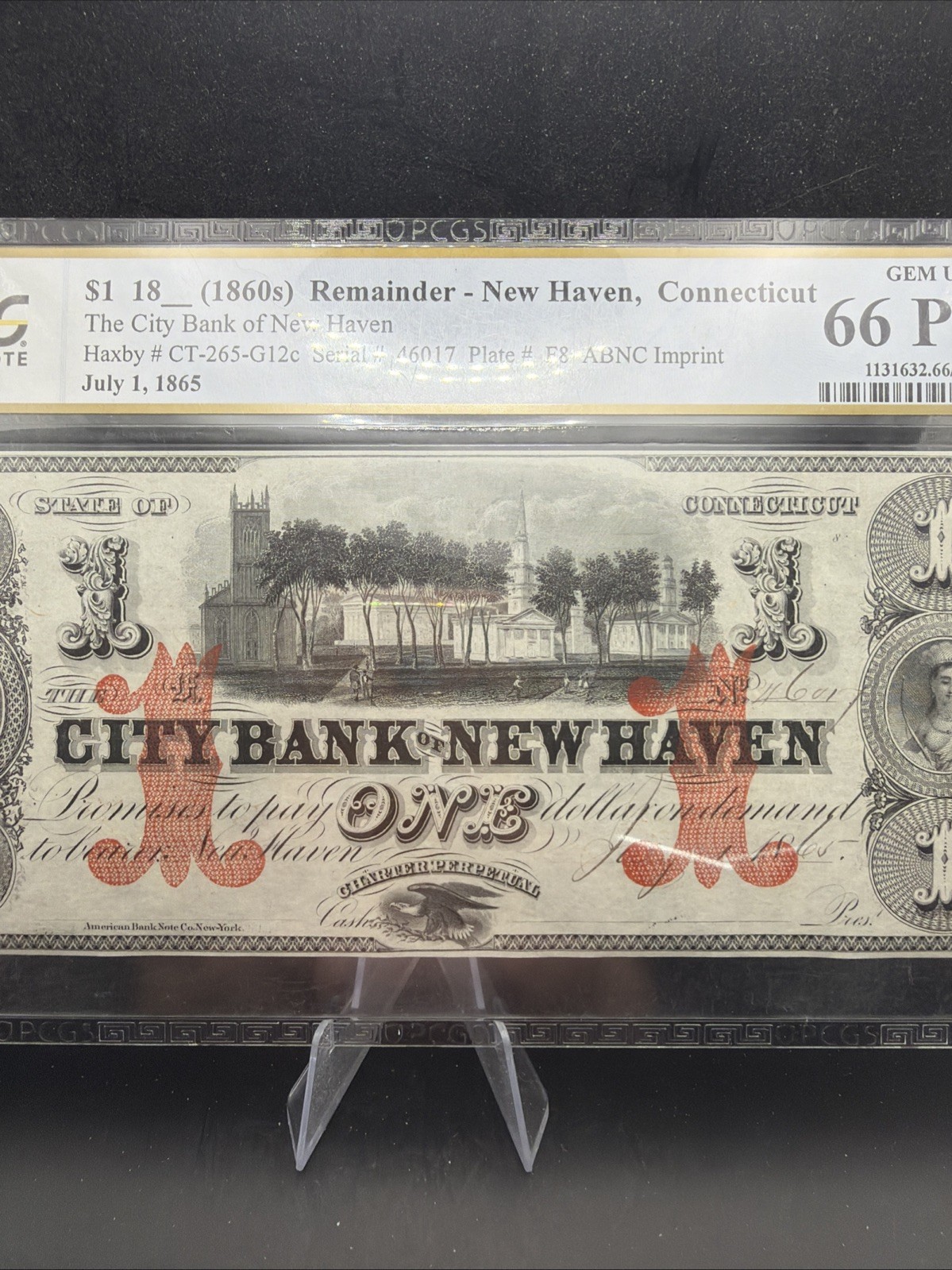 New Haven Connecticut $1 City Bank of New Haven 1860s PCGS Gem UNC 66 PPQ TOP PO