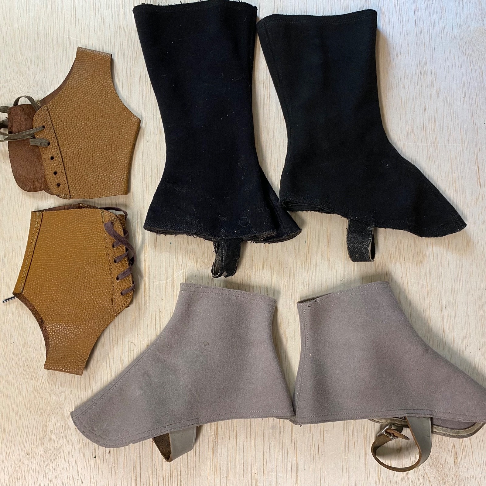 3 Sets Of Vintage Antique Boot Spats • Victorian Style • Wool • Leather • Gaiter
