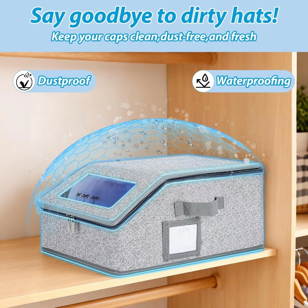 1/2x Stackable Hat Storage Organizer for Baseball Caps 24 Caps Hat Box with Lid