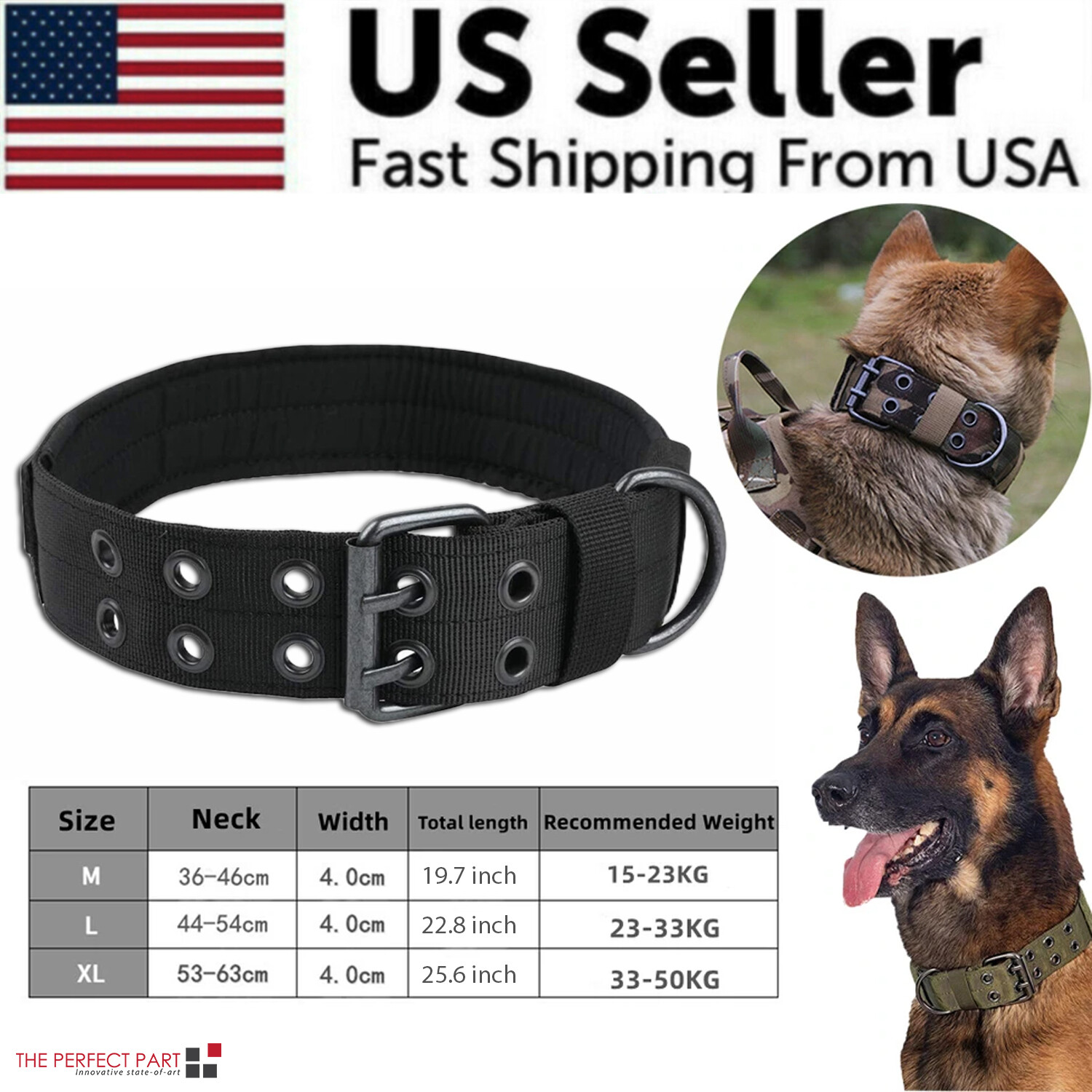 Tactical Heavy Duty Nylon Large Dog Collar K9 Military Metal Buckle Adjustable
