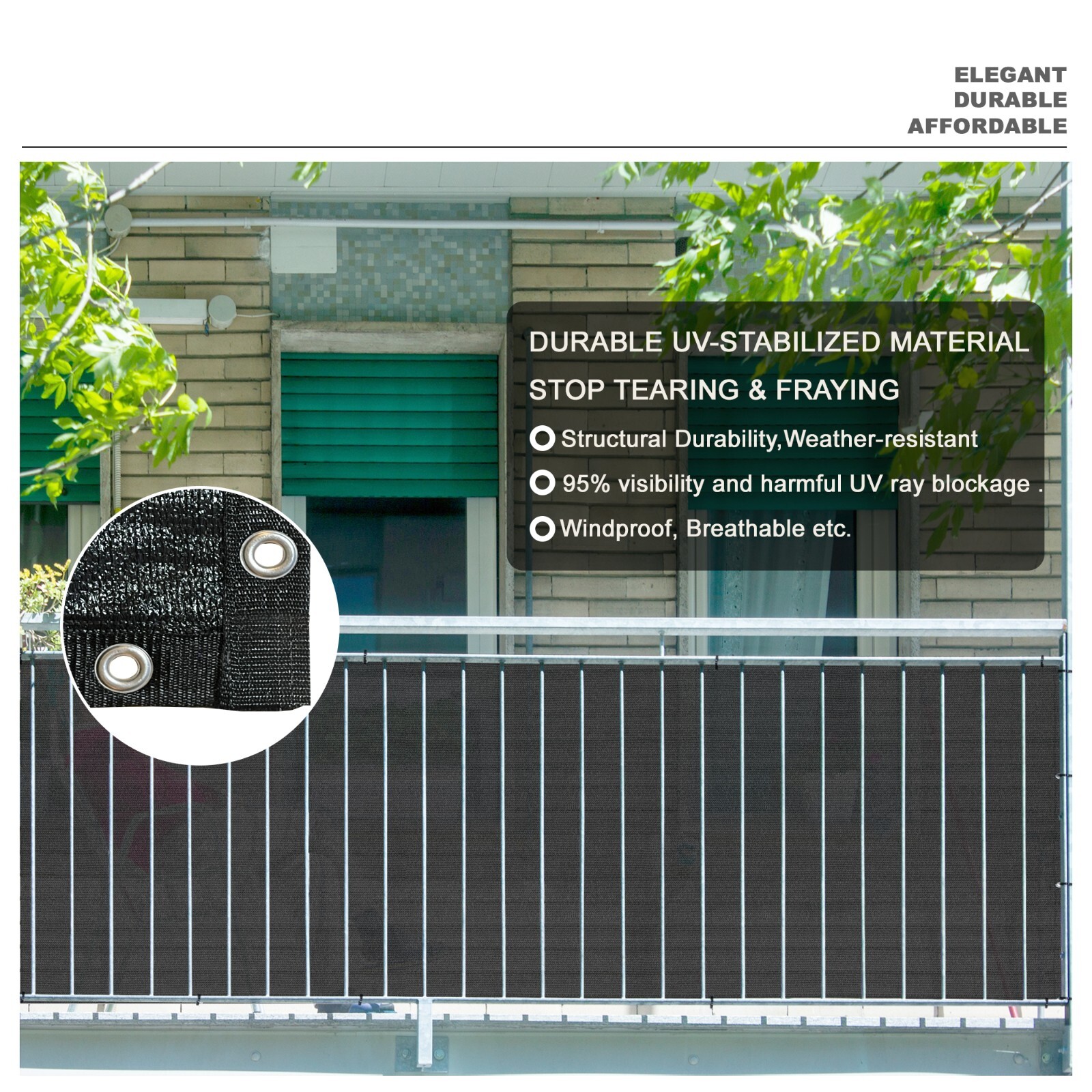 3' 4' 5' 6' tall Balcony Fence Windscreen Privacy Screen Shade Cover Garden Pool