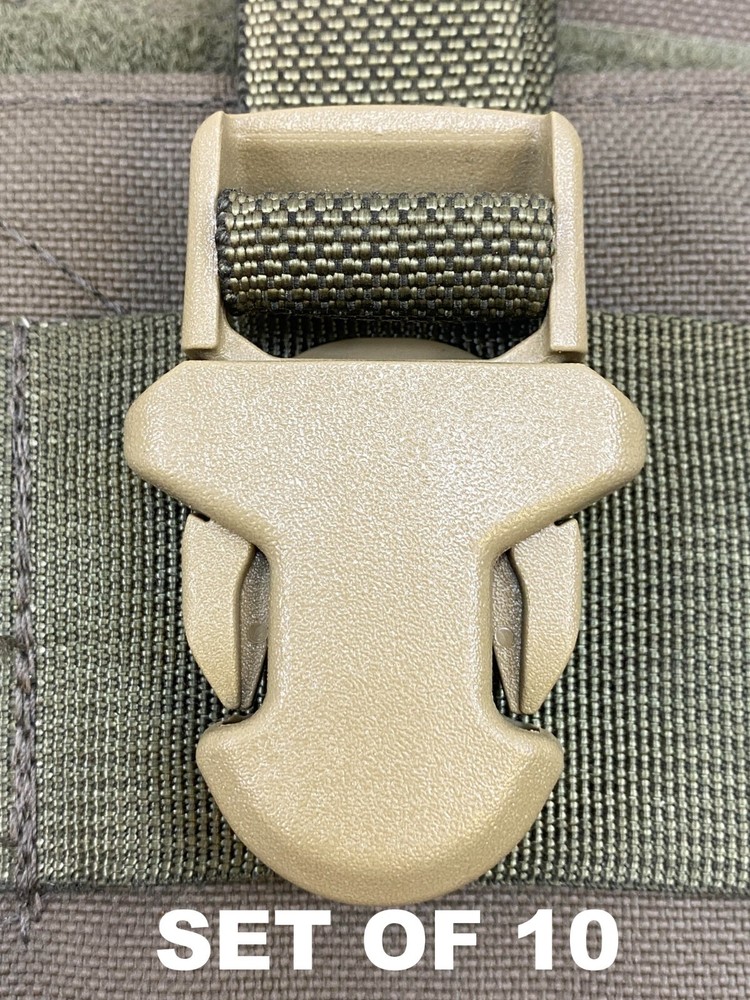 SET OF 10 - 1" ITW Milspec Surface Mount Surmount Replacement Buckle TAN