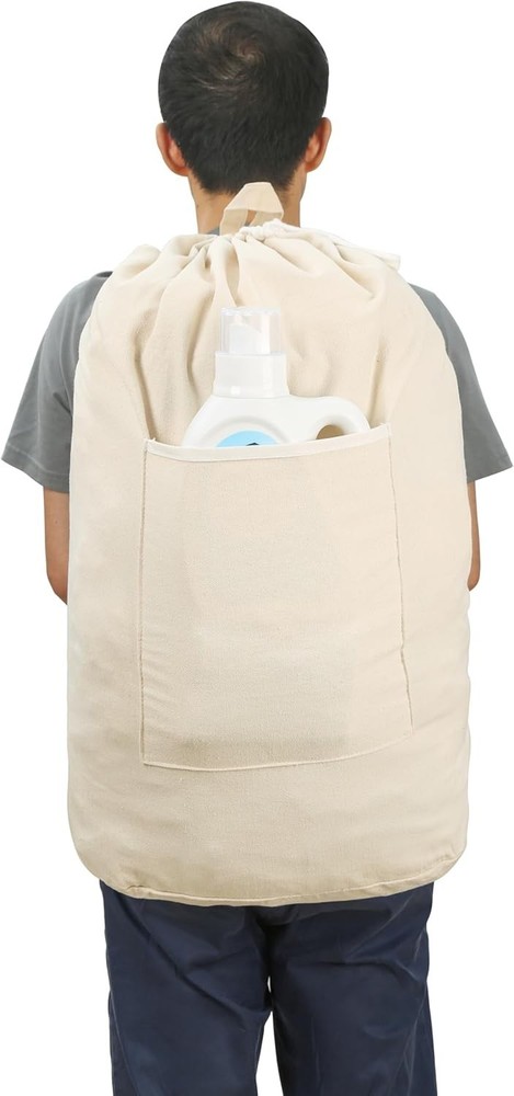Canvas Laundry bag, Washable Laundry backpack, Adjustable Straps, Large Front...