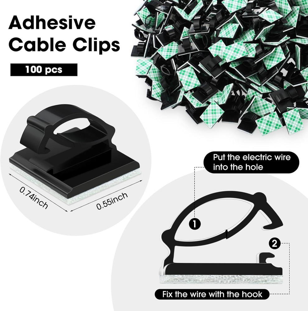 Durable 100-Pack Wire Holders - Self-Adhesive Clips for Neat Cable Management