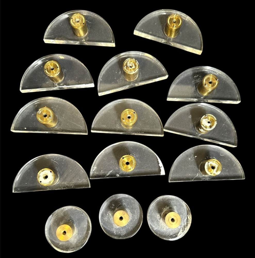 Set of 14 Vintage Circle & Half Circle Lucite & Brass Drawer Pulls Knobs