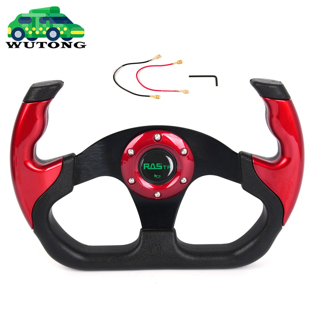13" 325mm Flat Drift Racing Steering Wheel U-Shape Horn Button Universal 6 Holes