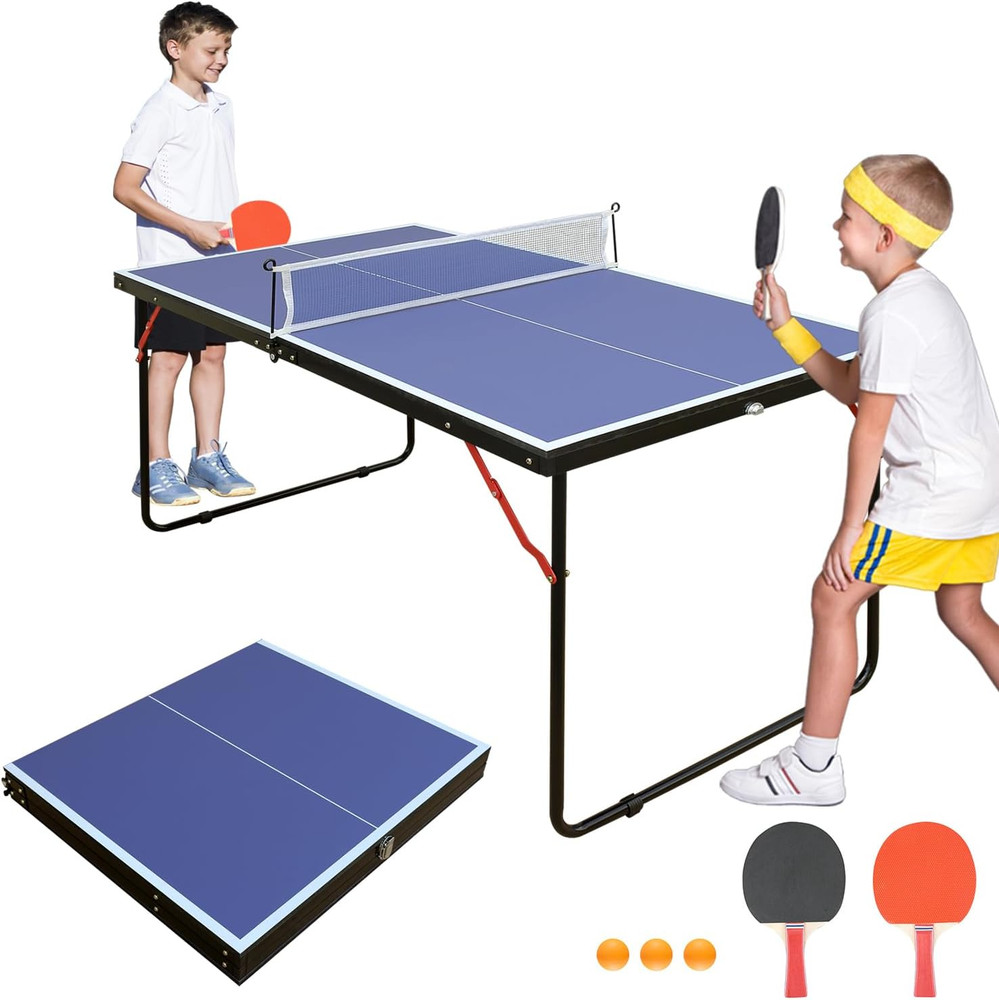 Foldable Ping Pong Table with Net Paddles Balls Compact Portable Game Table