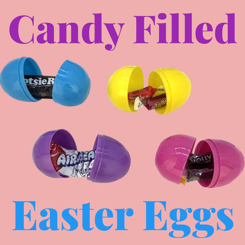 Plastic Easter Eggs Pre-Filled with Candy -24 Cnt Easter Egg Hunt Essentials wit