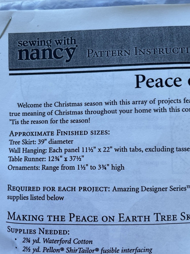 SEWING WITH NANCY Peach On Earth Embroidery Pattern By Design Pattern Kit